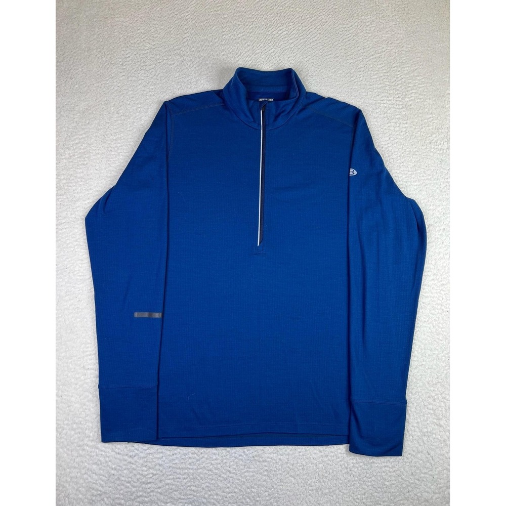 Icebreaker Merino GT Pullover Mens Large Blue 1/4 Zip Wool Running Shirt Top